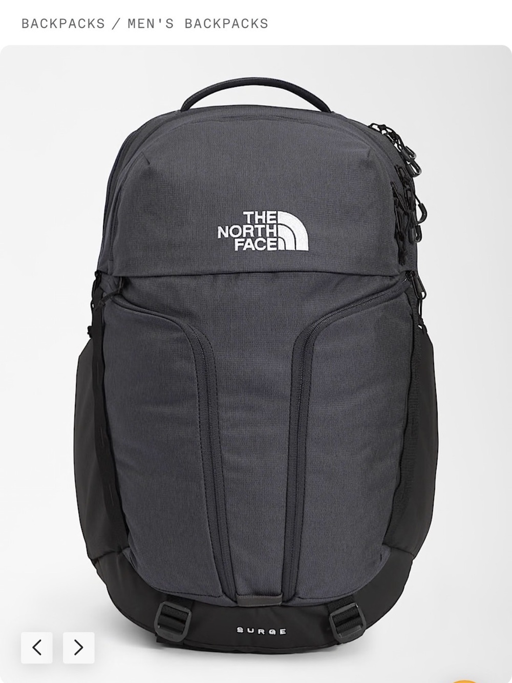 The North Face Surge Backpack in Charcoal and Black